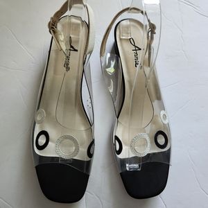 Annie Clear Slingback with Open Toe in Black and White Size 10M NEW 3077